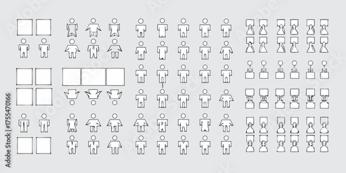 Collection of hand drawn human figure icons and symbols representing people and different professions