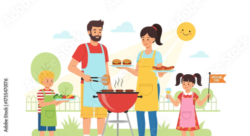 Family Enjoying A Barbecue In The Backyard On A Sunny Day During The Weekend