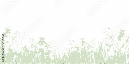 Softly blended green grass and wildflower silhouettes against a clean white background