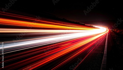 Dynamic light trails from traffic on a motorway at night.