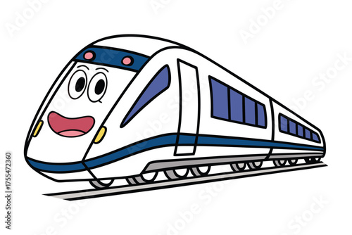 Sleek Cartoon Bullet Train Sticker Exaggerated Speed Vector Illustration