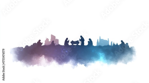 Nativity scene watercolor silhouette representing christmas celebration
