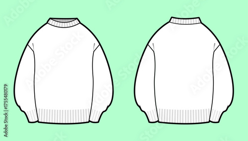 Oversized Balloon Sleeve Crewneck Sweater Flat Sketch