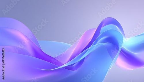 Abstract flowing waves of iridescent purple and blue light create a mesmerizing and ethereal visual symphony of color and form