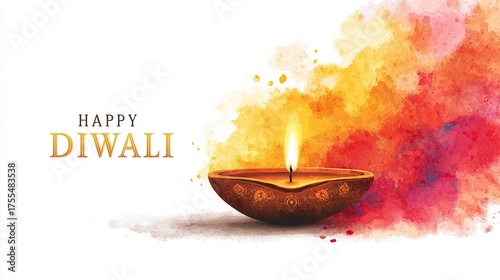 Happy Diwali the festival of lights with oil lamp, Diwali holiday white Background.
