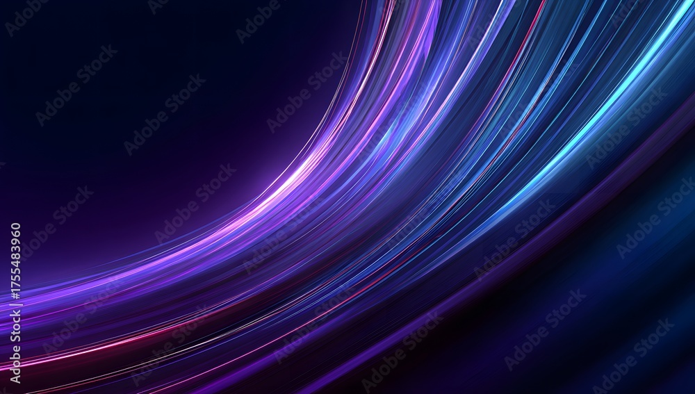 Fototapeta premium Abstract swirling ribbons of vibrant purple and electric blue light streaks across a dark cosmic background