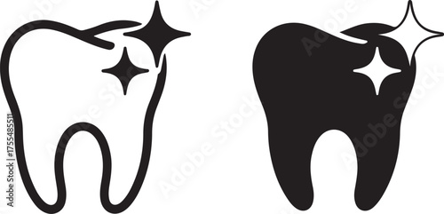 Sparkling tooth icon set