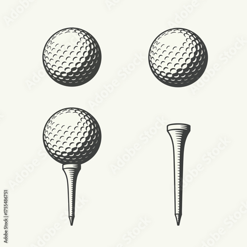 Vintage illustration of golf balls and tees on a light background