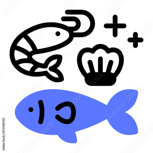 This Fish and Seafood icon is suitable for use in Supermarket.