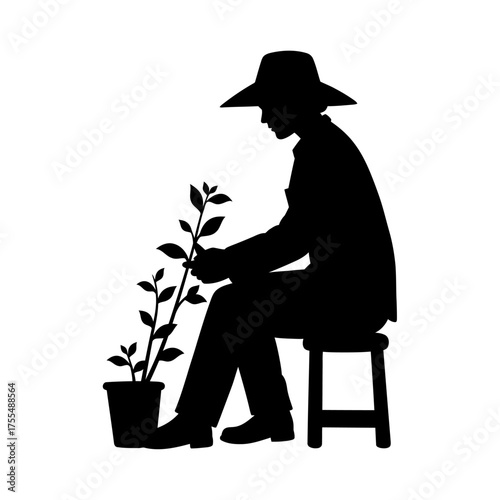 Woman Gardener Silhouette Vector Illustration
