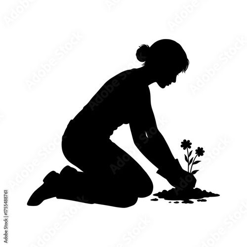 Woman Gardener Silhouette Vector Illustration