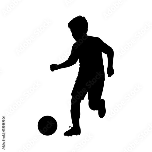 Boy Playing Soccer Silhouette Vector Illustration