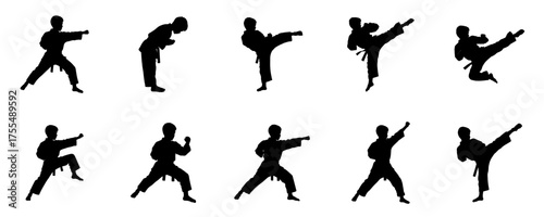 Karate Kids Silhouette Vector Set
