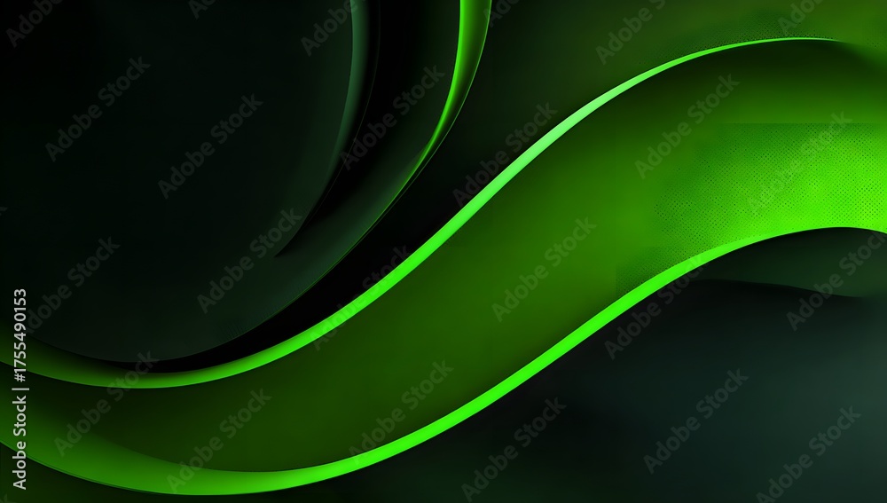 Obraz premium Abstract flowing curves of vibrant green light create a dynamic and energetic visual composition with dark background contrast