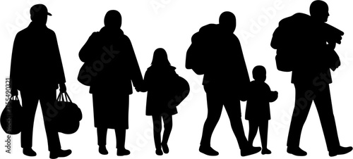 Refugee Group Silhouette Vector Illustration