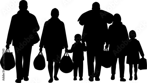 Refugee Group Silhouette Vector Illustration