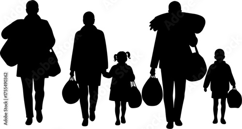 Refugee Group Silhouette Vector Illustration