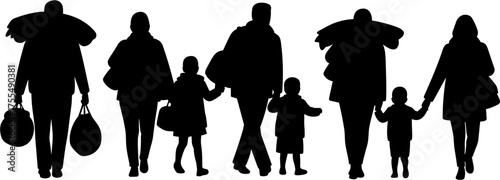 Refugee Group Silhouette Vector Illustration