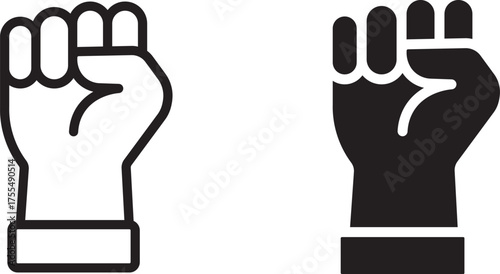 Raised fist icon for protest , solidarity , empowerment . vector illustration . 