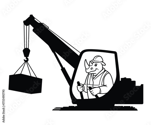 Wallpaper Mural Rhino operator driving crane lifting heavy box on white background Keywords: rhino, rhinoceros, crane, operator, driver, construction, industrial, heavy machinery, lifting, cargo, box, load Torontodigital.ca