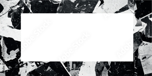 Grunge black ink frame with distressed splatter texture paper border design using for photo album.