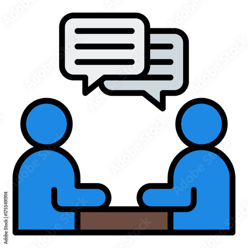 Talkshow interview icon. Guest conversation and podcast session concept. Audio content and recorded discussion illustration. Filled Line Icon