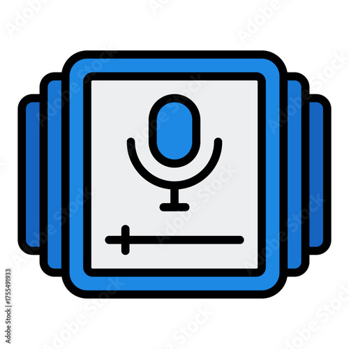 Playlist icon. Podcast episode collection and audio streaming list concept. Media organization and sound illustration. Filled Line Icon