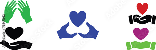 Collection of flat design charity and donation icons representing global humanitarian aid and volunteer work