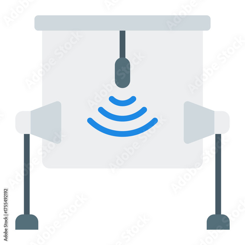Studio icon. Podcast production room and recording space concept. Audio content creation and sound equipment illustration. Flat Icon