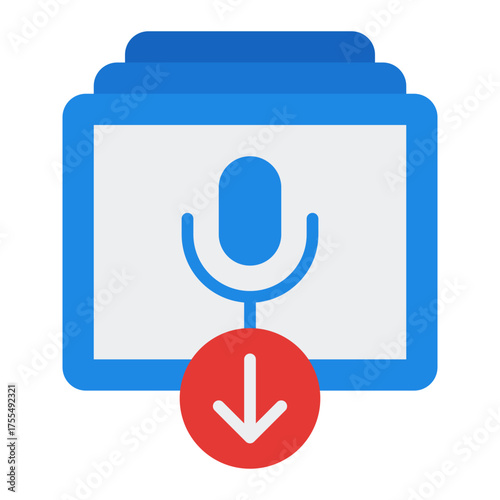 Download episode icon. Podcast file saving and offline listening concept. Audio streaming and digital media illustration. Flat Icon