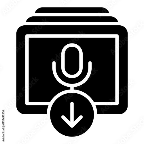 Download episode icon. Podcast file saving and offline listening concept. Audio streaming and digital media illustration. Glyph Icon