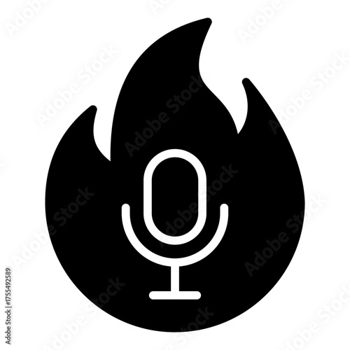 Trending podcast icon. Popular audio show and viral content concept. Media platform and listener favorite illustration. Glyph Icon