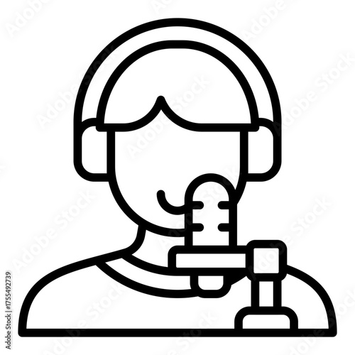 Podcaster icon. Audio creator and voice recording professional concept. Podcast production and broadcasting illustration. Line Icon