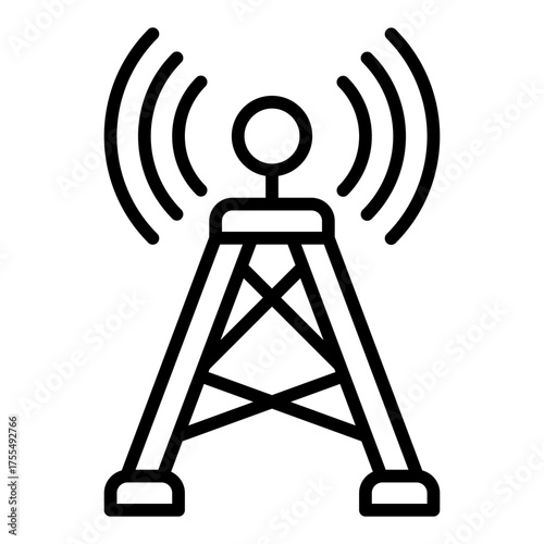 Radio tower icon. Podcast signal and broadcasting network concept. Audio transmission and live streaming illustration. Line Icon