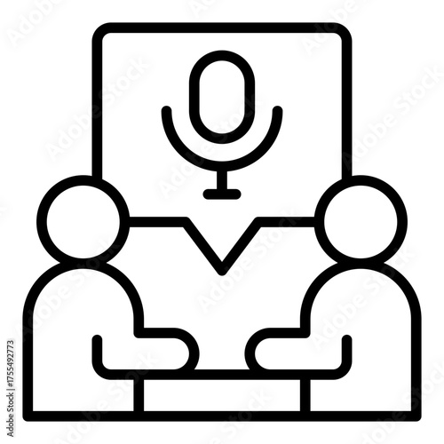 Podcast interview icon. Guest discussion and recorded talk concept. Audio content and voice conversation illustration. Line Icon
