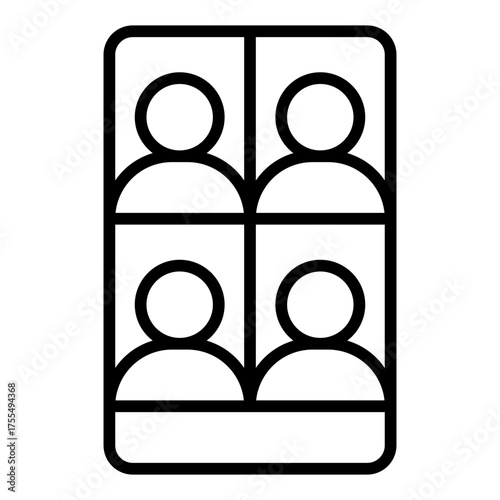 Group video chat icon. Team communication and remote conference concept. Virtual meeting and collaboration illustration. Line Icon