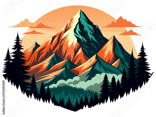 vector illustration of winter camping in snowy mountains and forest with tent trees and festive holiday atmosphere.
