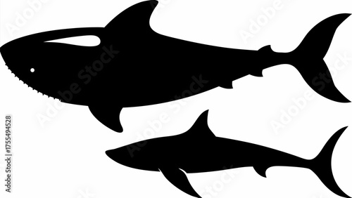 Majestic shark silhouettes swimming together peacefully in ocean depths, embodying marine life and wildlife