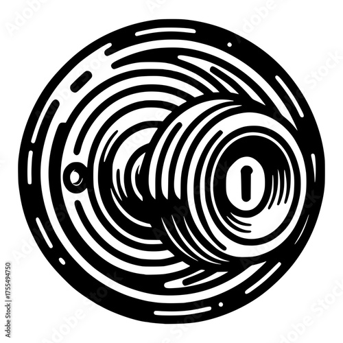 Door knob in black and white vector icon with transparent background 