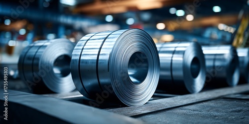 Row of Steel Coils in Modern Manufacturing Facility