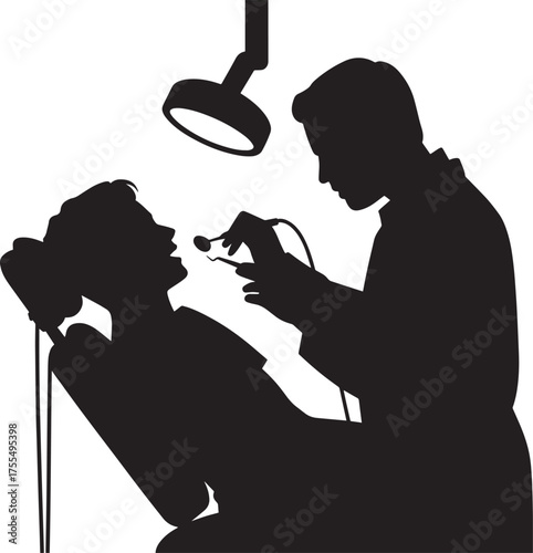 Dentist Silhouette Examining Patient Oral Health Checkup Professional Dental Care Procedure