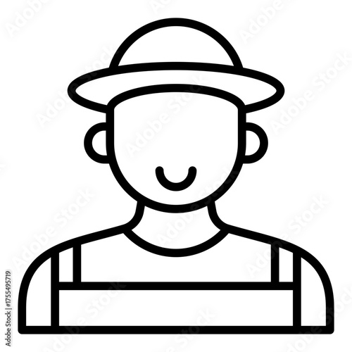 Farmer with hat icon. Agriculture worker and crop caretaker concept. Farm management and irrigation supervision illustration. Line Icon