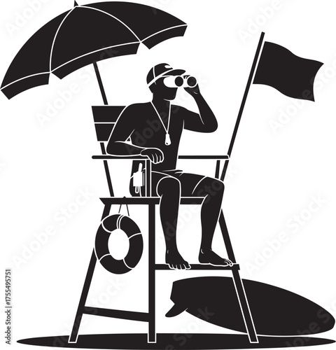 black lifeguard watching with binoculars clip art preview