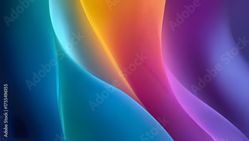 Vibrant flowing abstract waves of luminous color blending seamlessly from deep blue to radiant orange and soft purple hues