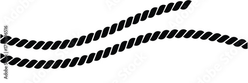 Rope, twine, jute , straight, wave and twisted with loops. Graphic line art hand drawn on the theme of sea and fishing in black and white ink. Set of elements isolated from the background in EPS 10.
