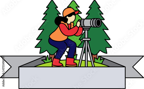 logotype of A woman is taking a picture of trees with a camera