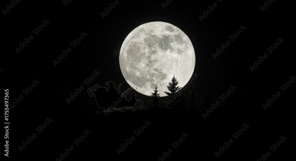 Obraz premium Full moon behind silhouetted trees in a dark night sky