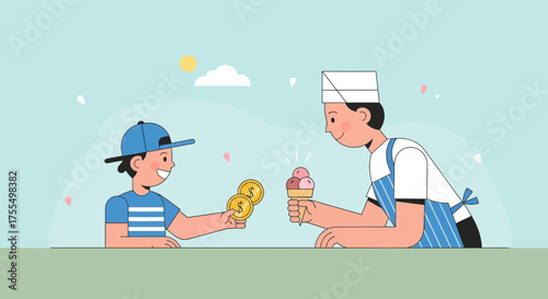 A Youngster Purchasing a Delicious Confection from the Friendly Dessert Vendor