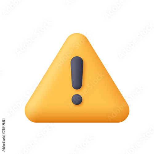 Yellow warning triangle with a black exclamation mark. Safety, security, hazard, caution, danger, risk, alert and attention concept. 3d vector icon. Cartoon minimal style.