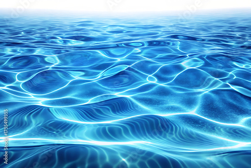 Abstract blue water waves with reflections and ripples in a clean swimming pool or ocean surface isolated on white background ,PNG. AI Generated.
